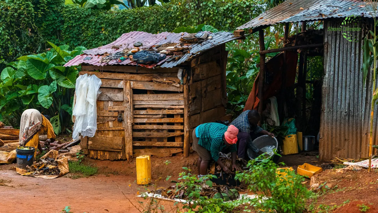Community members working together in a green, rural environment